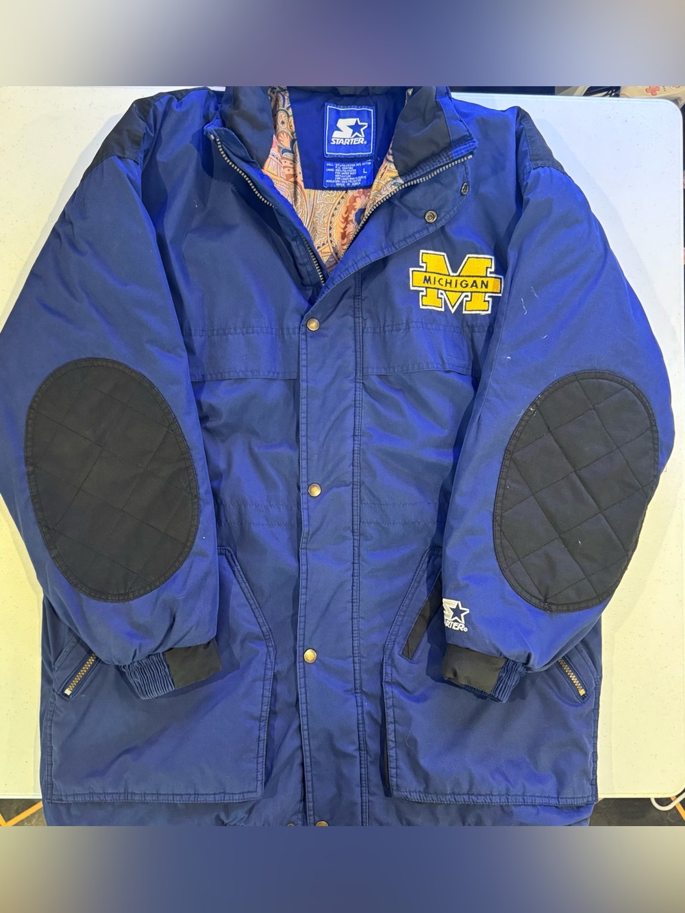 Vintage 90’s STARTER University of Michigan Wolverines Paisley Jacket size Large